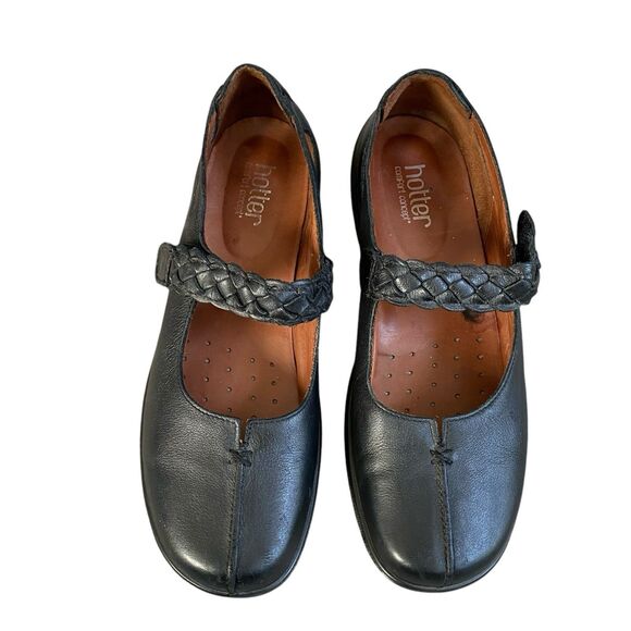 HOTTER Shake Mary Jane Women's 9.5  EU 39.5 Black Leather Flat Shoes Rubber Sole - Picture 3 of 15